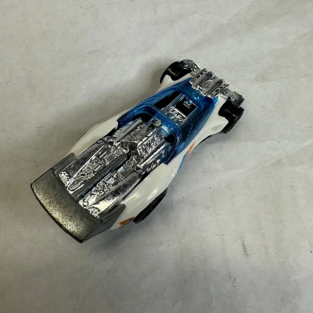 Hot Wheels Flathead Fury White‎ Blue Orange Race Car Toy Diecast Metal